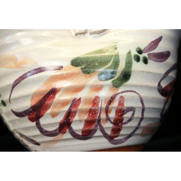 Handmade Artesian Pottery Basket Clay Painted Glazed White Purple Flower Twisted - Picture 8 of 8